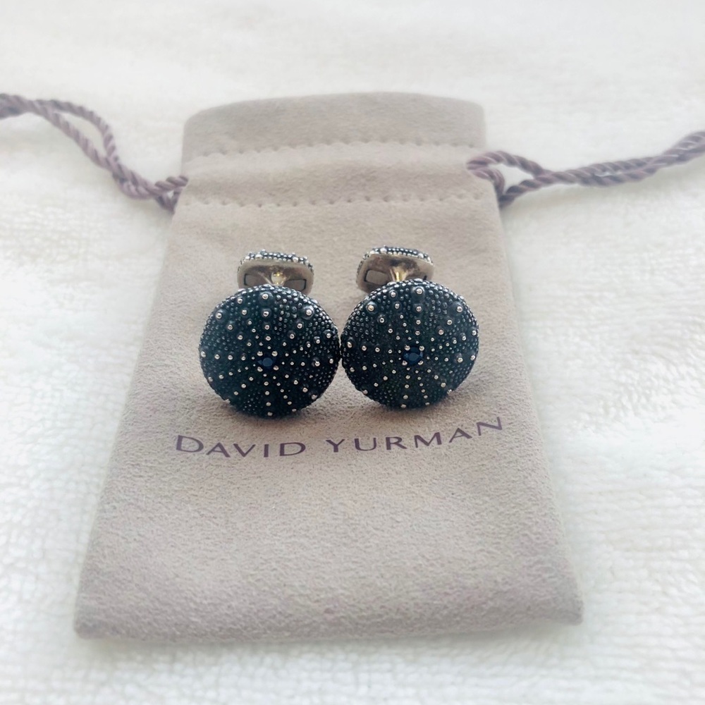 David Yurman Sea Urchin Cufflinks w/Blue Sapphire RARE - Picture 2 of 14